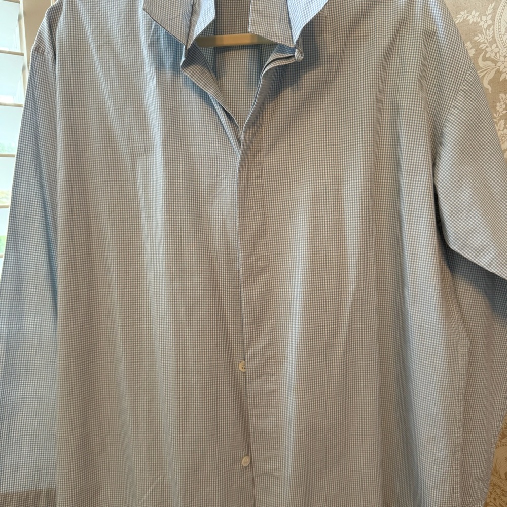 Eskandar Light Blue Gingham Shirt